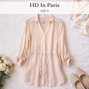 HD In Paris Blush Button Front Tunic Blouse Size S Lightweight Rayon